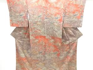 縮緬地家屋風景模様付け下げ小紋着物